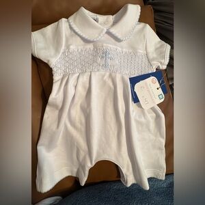 Magnolia Baby Smocked Blue Cross Romper